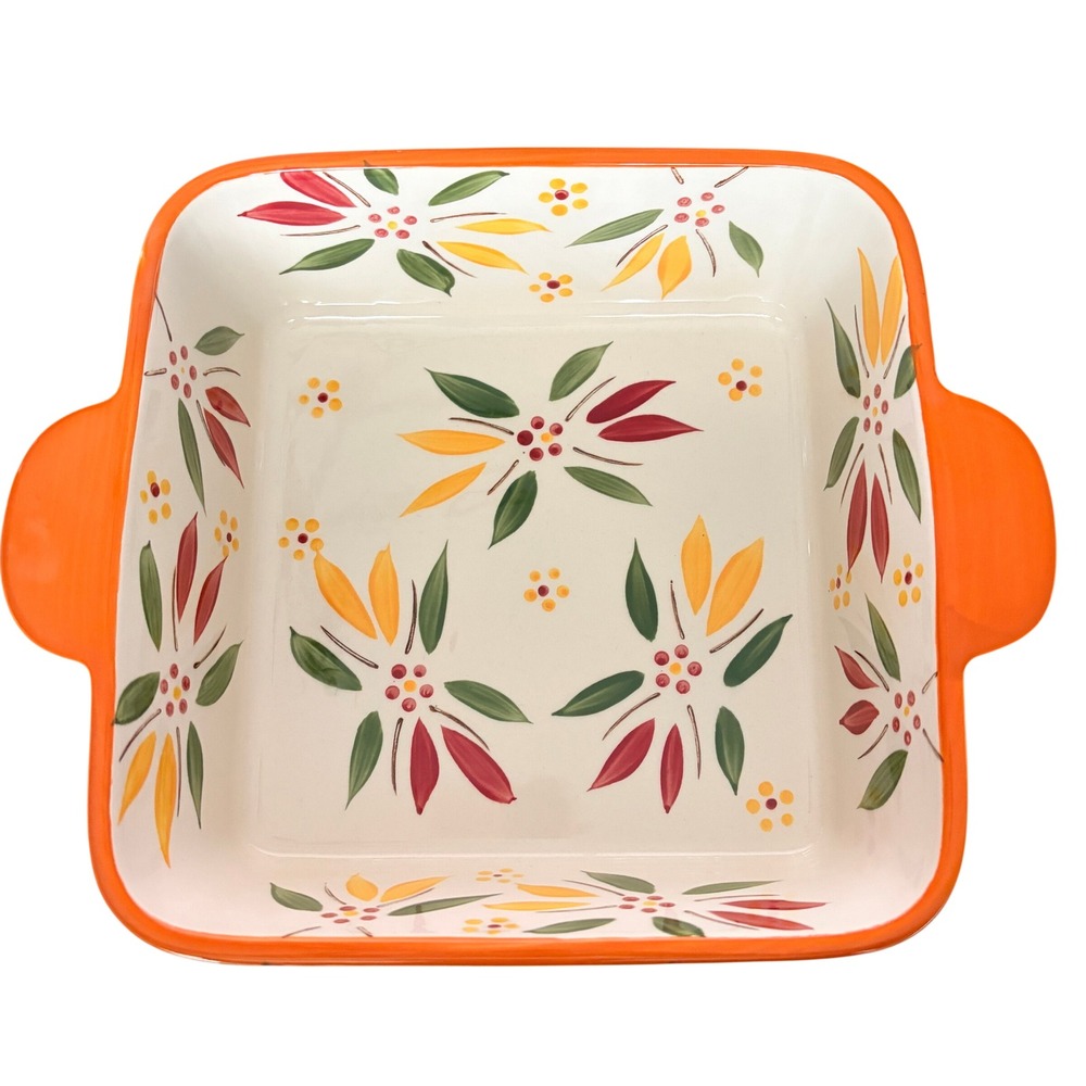 Temp-tations Square Baker 1.5 QT Orange Floral Seasonal Excellent